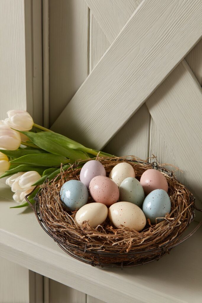 Nested Egg Basket with Fresh Tulip Accents