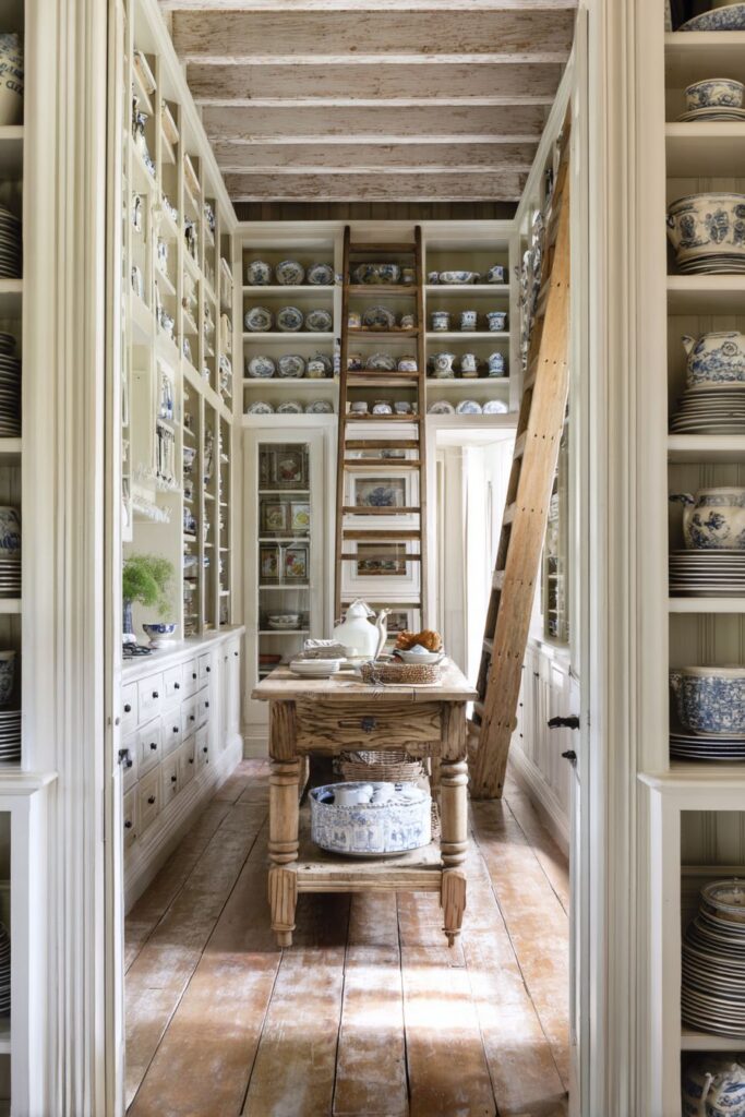 Built-In Plate Racks with Library Ladder Access