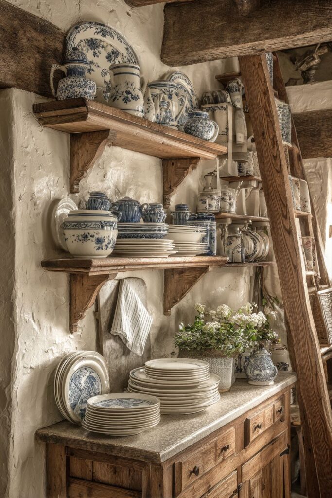 Built-In Plate Racks with Library Ladder Access