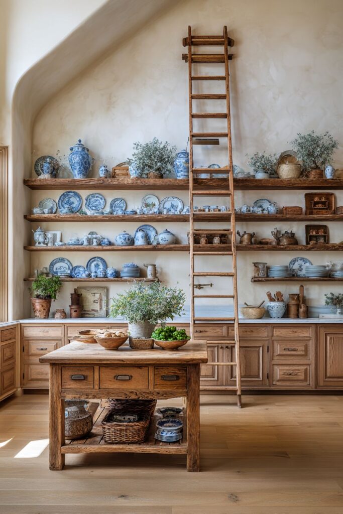 Built-In Plate Racks with Library Ladder Access