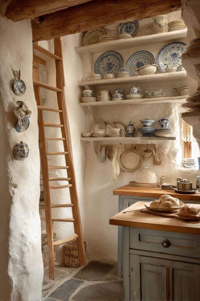 Built-In Plate Racks with Library Ladder Access