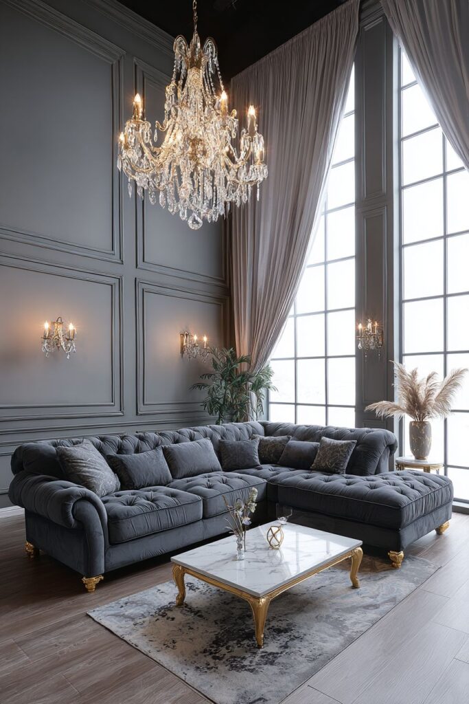 Luxurious Opulence in Charcoal Grey Velvet