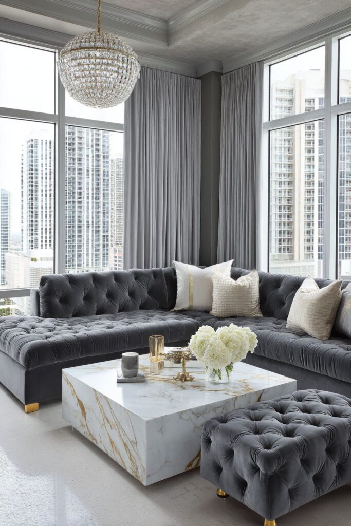 Luxurious Opulence in Charcoal Grey Velvet