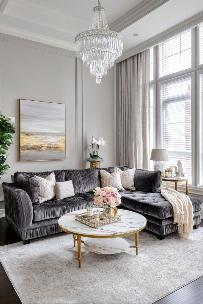 Luxurious Opulence in Charcoal Grey Velvet