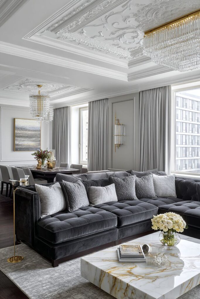Luxurious Opulence in Charcoal Grey Velvet