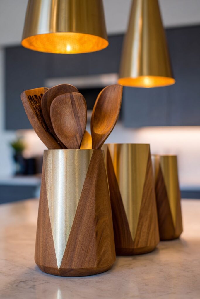 Mid-Century Teak and Brass Geometry