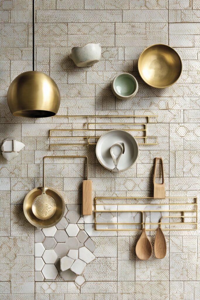 Mid-Century Teak and Brass Geometry