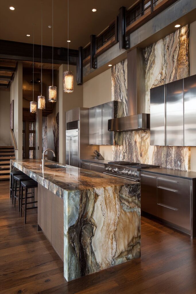 Architectural Waterfall-Edge Stainless Steel Countertops