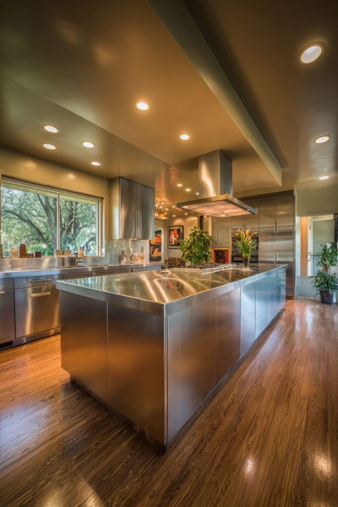 Architectural Waterfall-Edge Stainless Steel Countertops