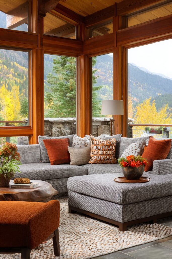 Grey Sectional with Orange Accents