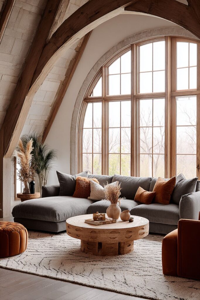 Grey Sectional with Orange Accents