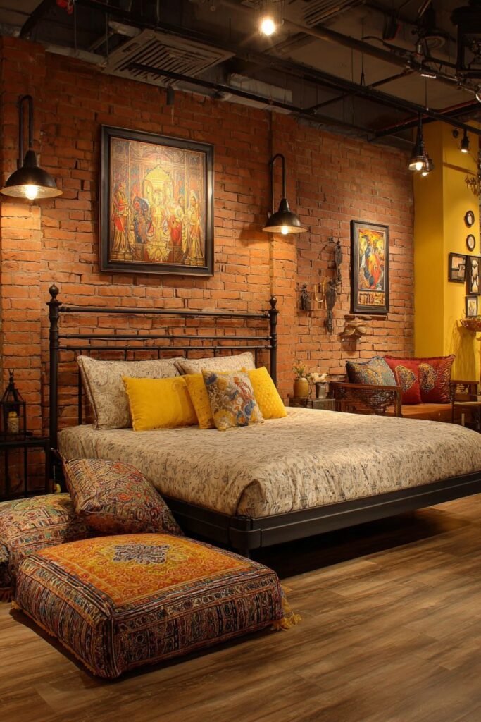 Urban Indian Bedroom with Industrial Fusion