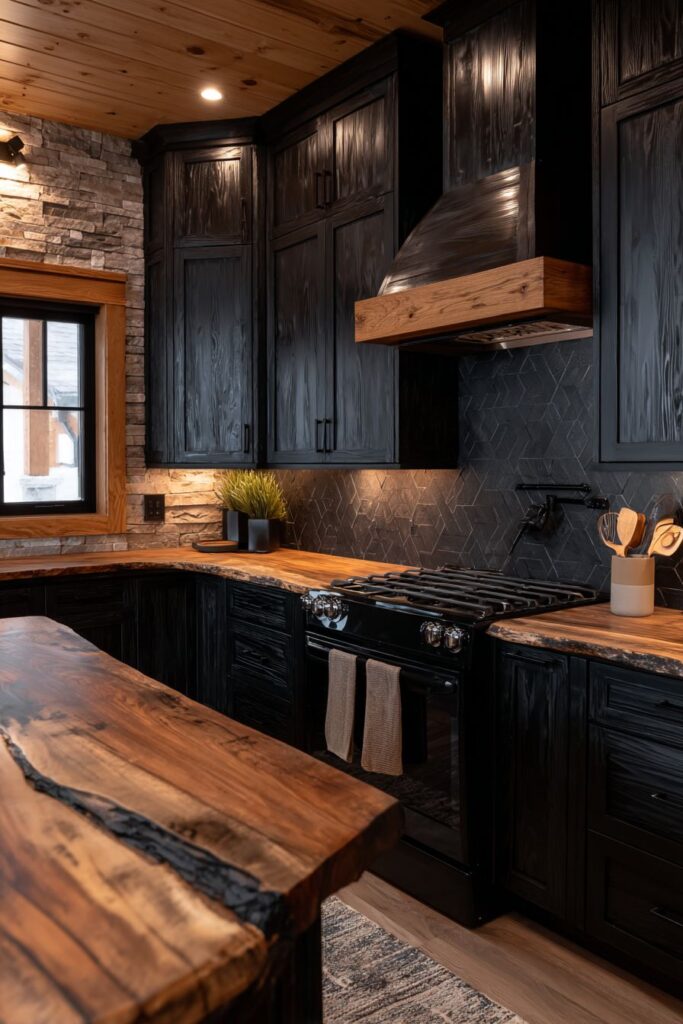 Rustic Modern Distressed Finishes with Live-edge Countertops