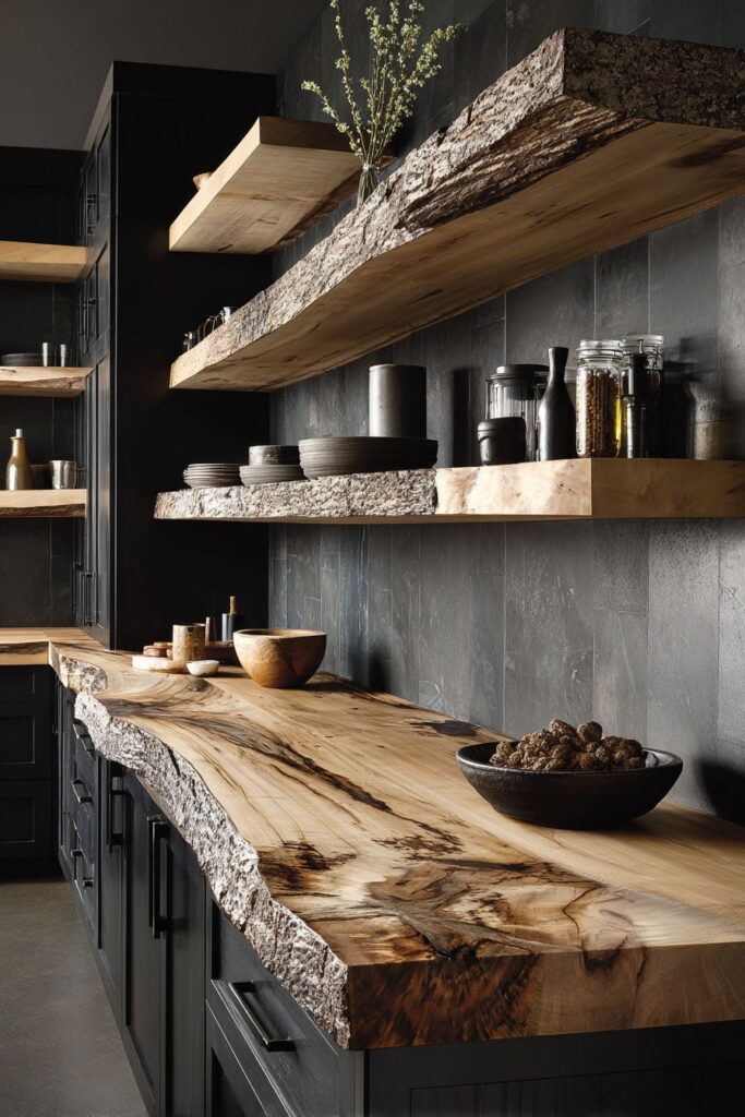 Rustic Modern Distressed Finishes with Live-edge Countertops
