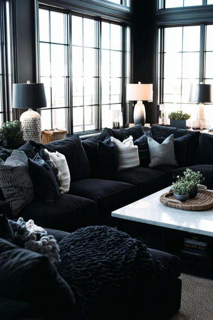 Cozy Black Sectional Comfort Zone