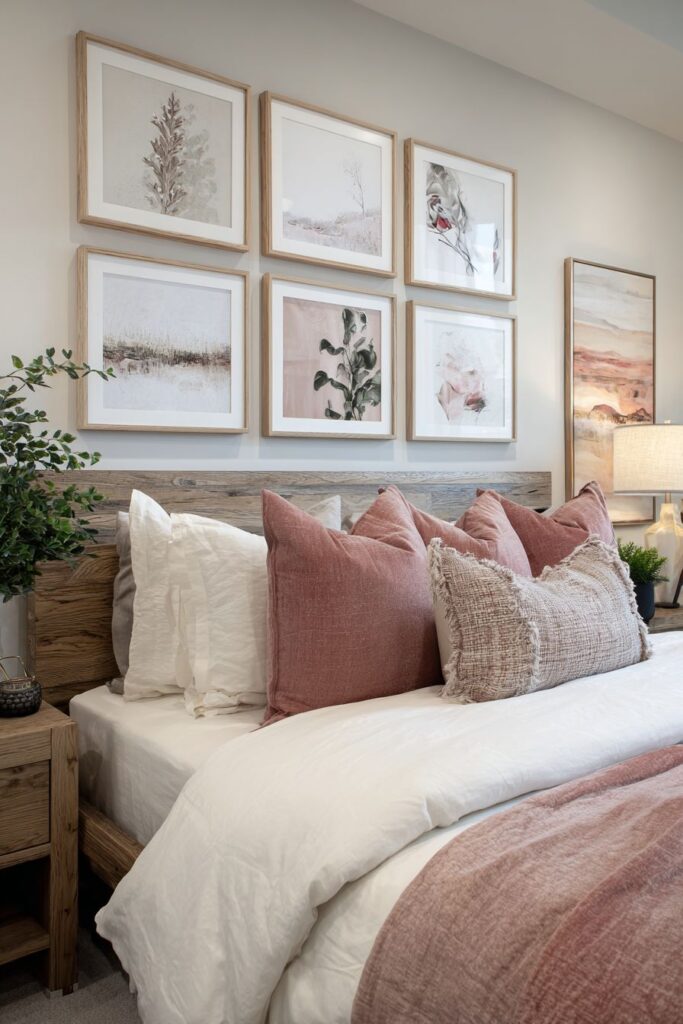 Gallery Wall with Dusty Rose Frame Accents