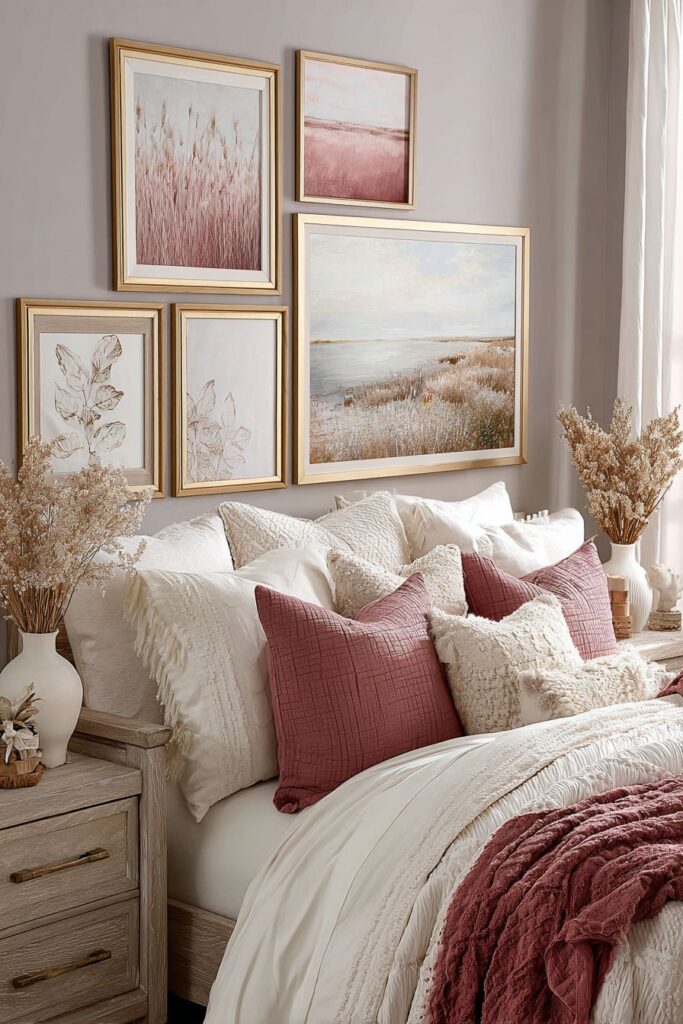 Gallery Wall with Dusty Rose Frame Accents