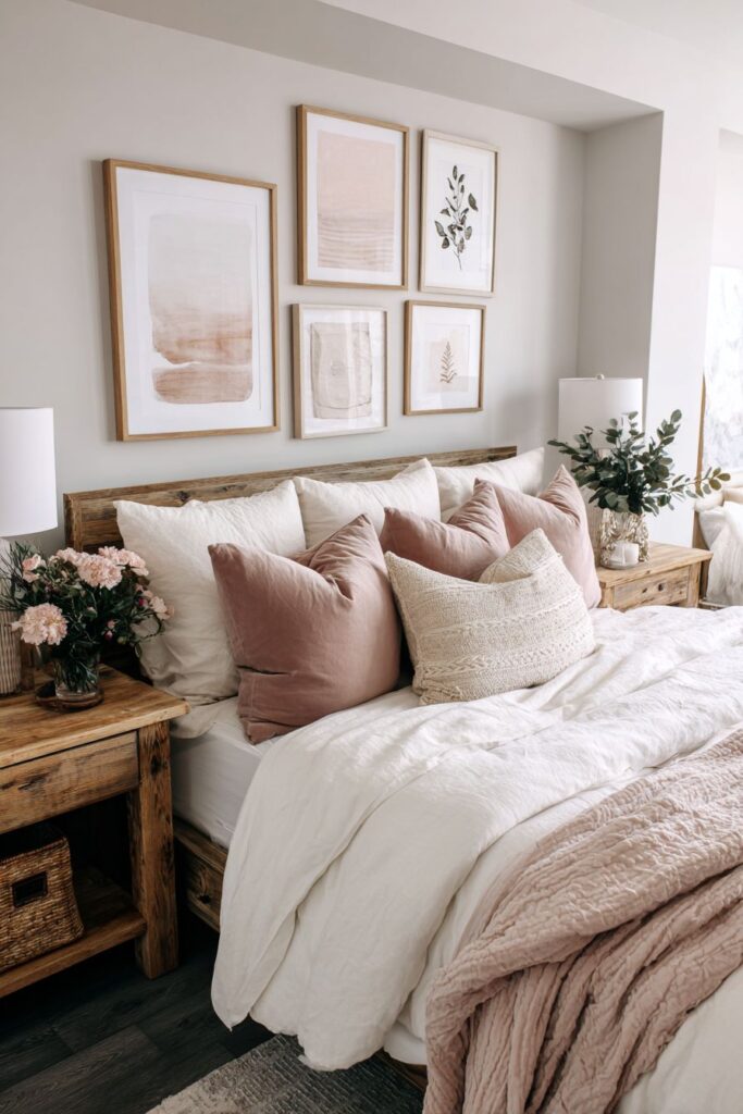 Gallery Wall with Dusty Rose Frame Accents