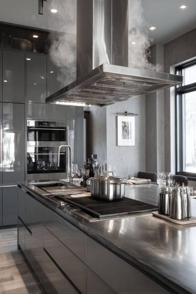 Contemporary Culinary Enthusiast Kitchen with Stainless Steel Island