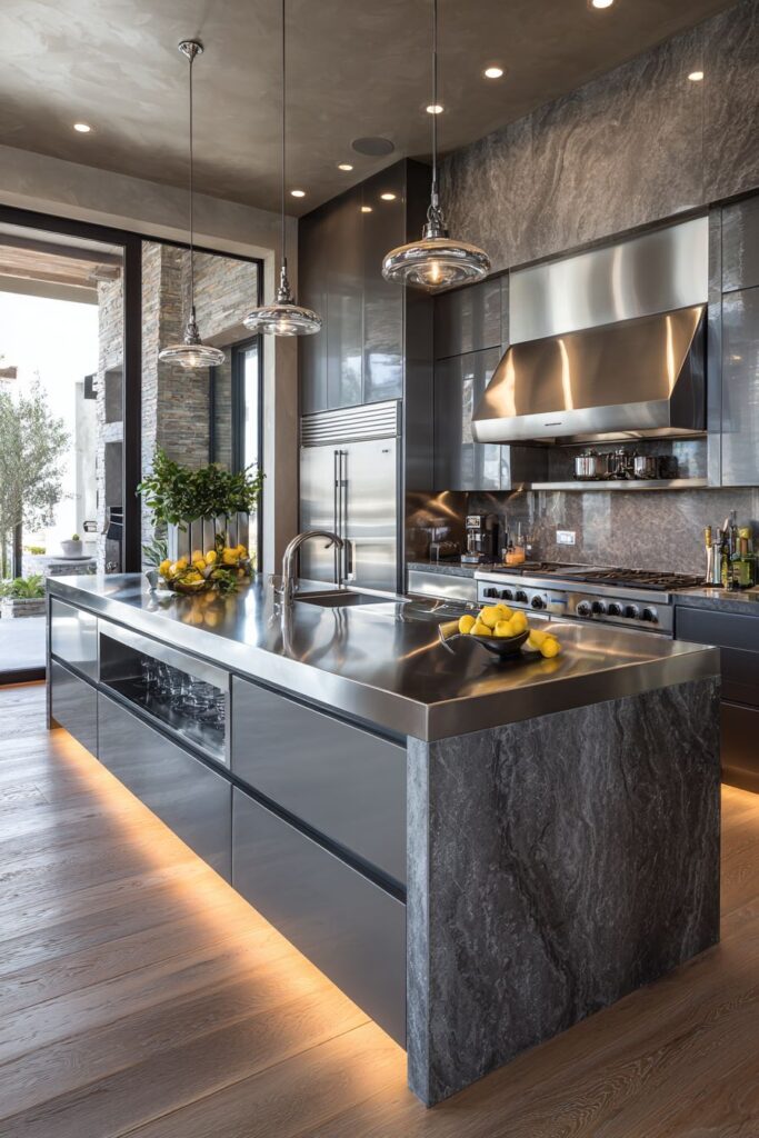 Contemporary Culinary Enthusiast Kitchen with Stainless Steel Island