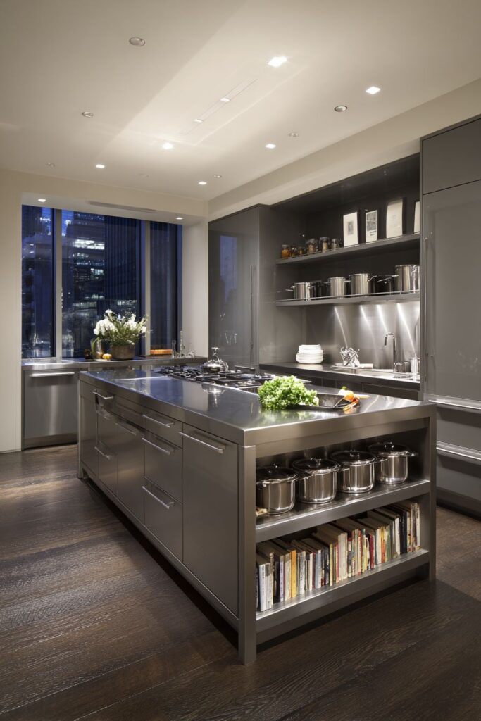 Contemporary Culinary Enthusiast Kitchen with Stainless Steel Island