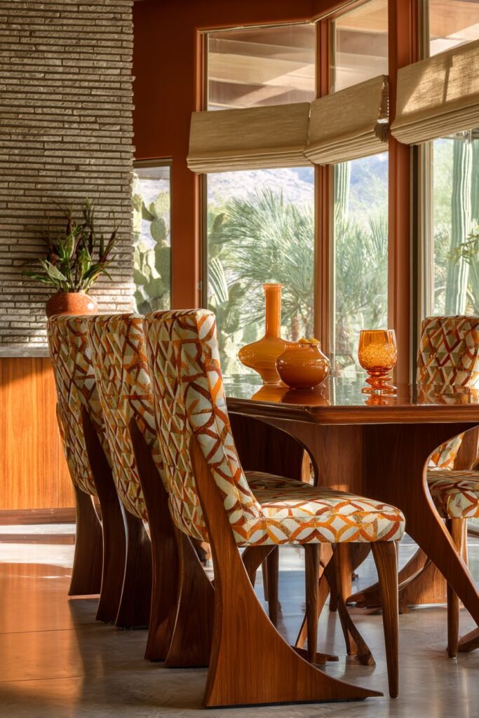 Sculptural Teak Legs with Geometric Upholstery