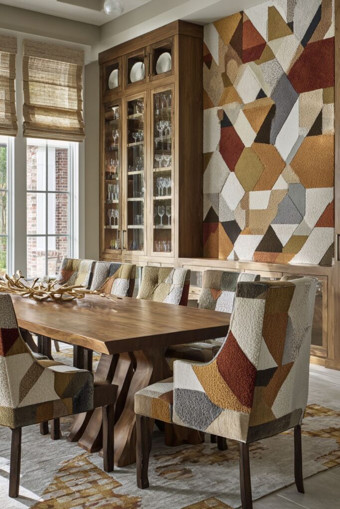 Sculptural Teak Legs with Geometric Upholstery