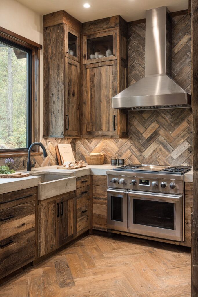 Herringbone Reclaimed Wood Backsplash Art