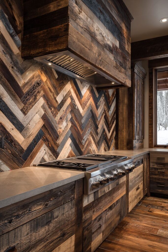 Herringbone Reclaimed Wood Backsplash Art