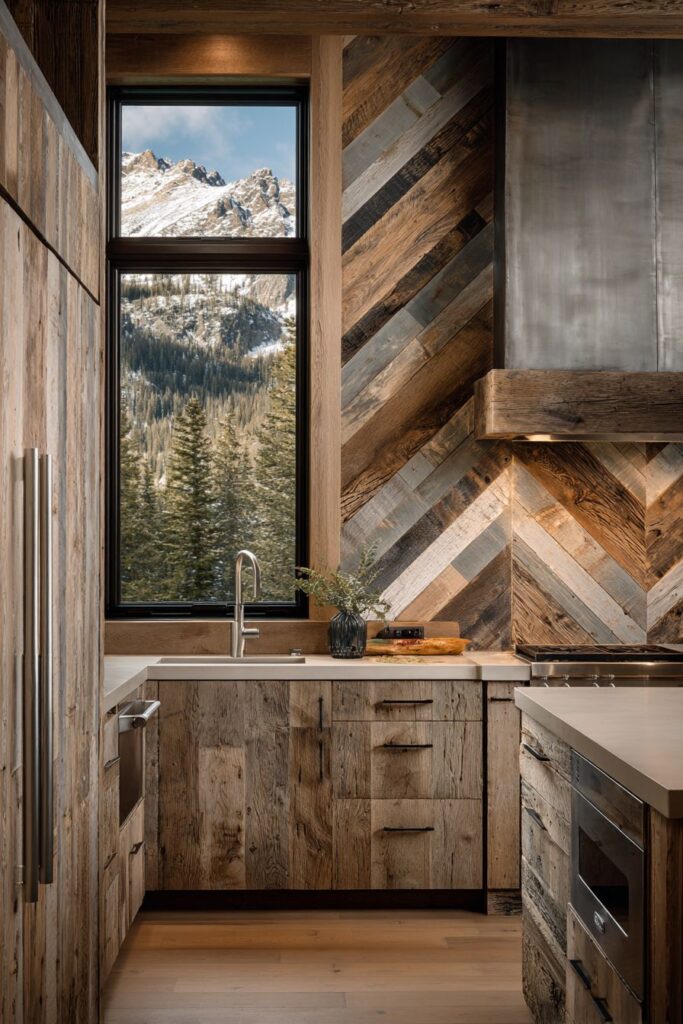 Herringbone Reclaimed Wood Backsplash Art