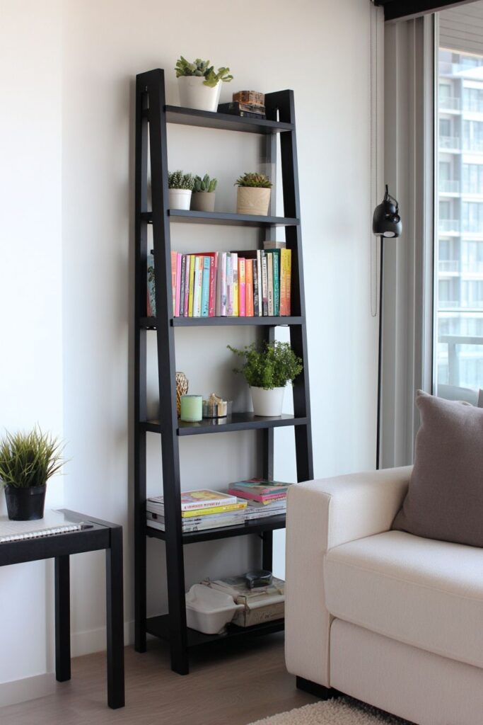 Stylish Black Bookshelf Organization