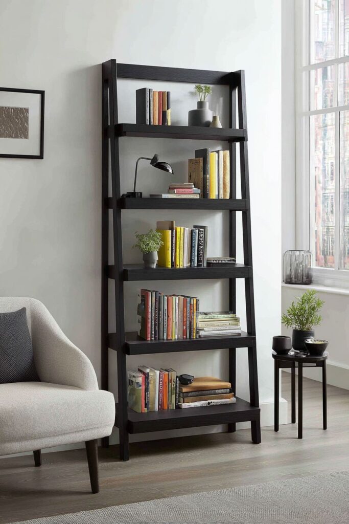 Stylish Black Bookshelf Organization