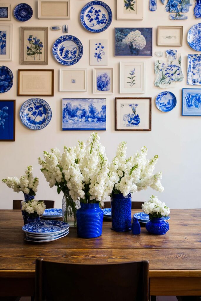 Curated Blue and White Gallery Wall Display