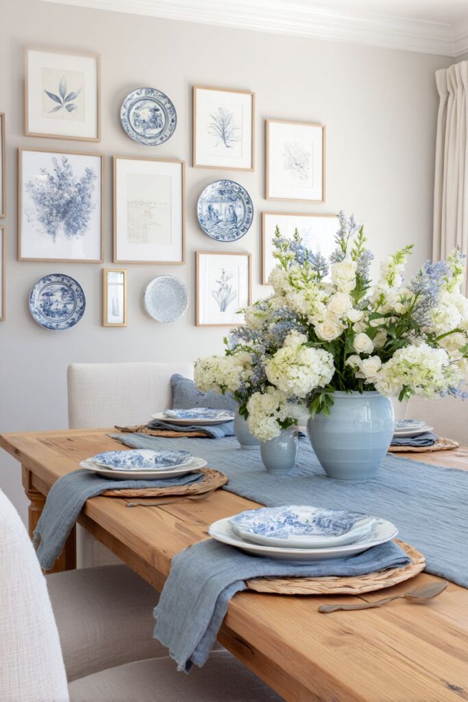 Curated Blue and White Gallery Wall Display