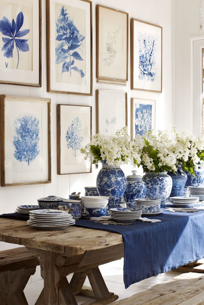 Curated Blue and White Gallery Wall Display