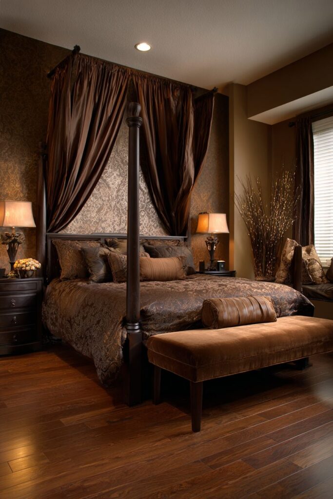 Dramatic Mahogany Canopy Romance