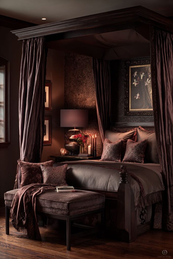 Dramatic Mahogany Canopy Romance