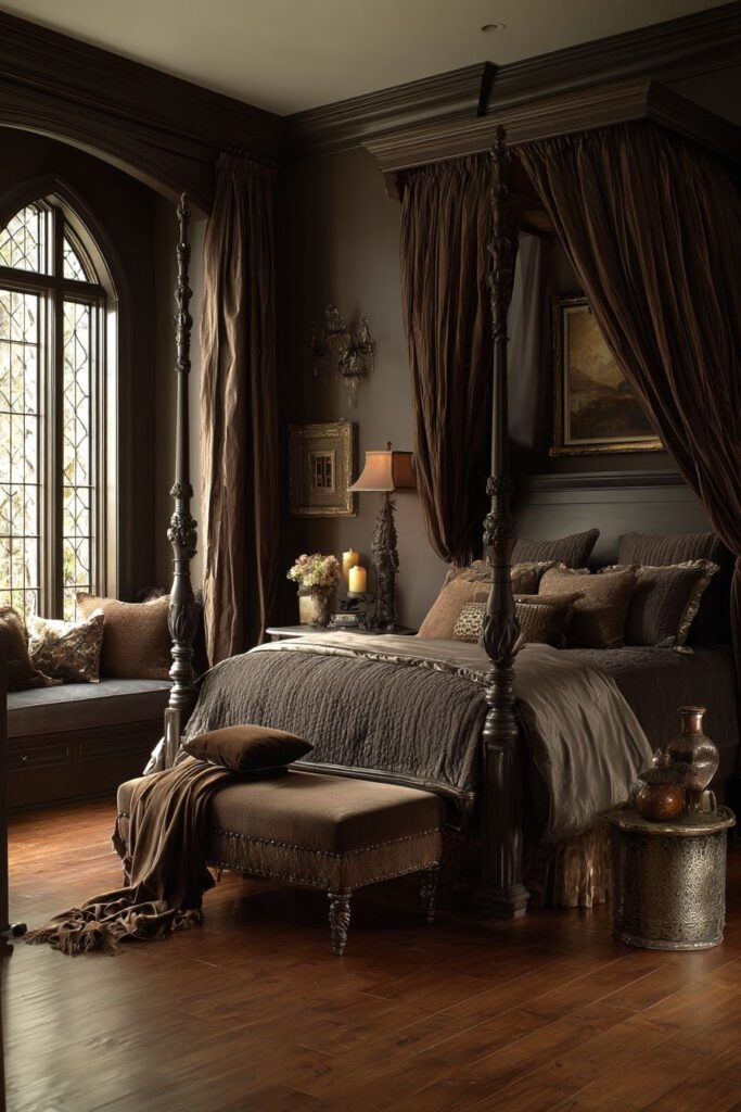 Dramatic Mahogany Canopy Romance