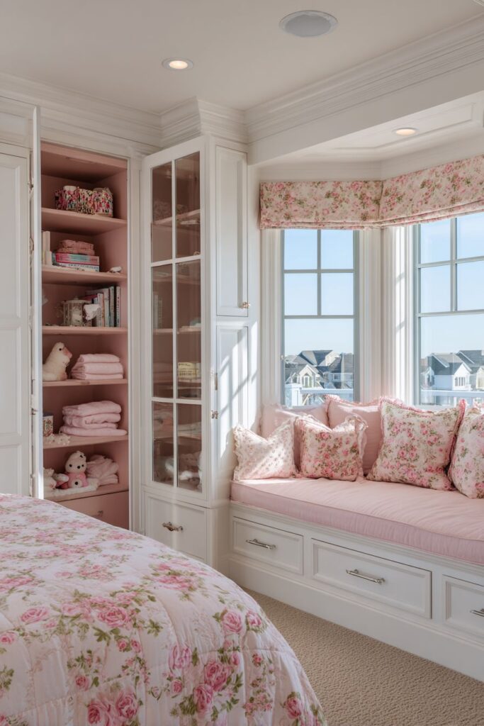 Custom Storage with Dusty Rose Interior