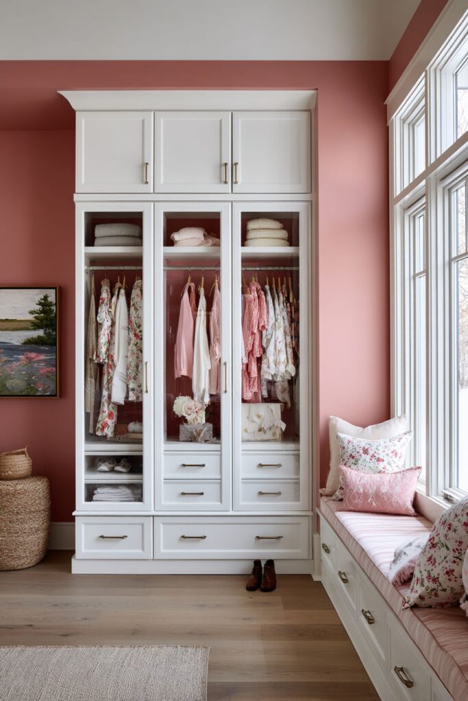Custom Storage with Dusty Rose Interior