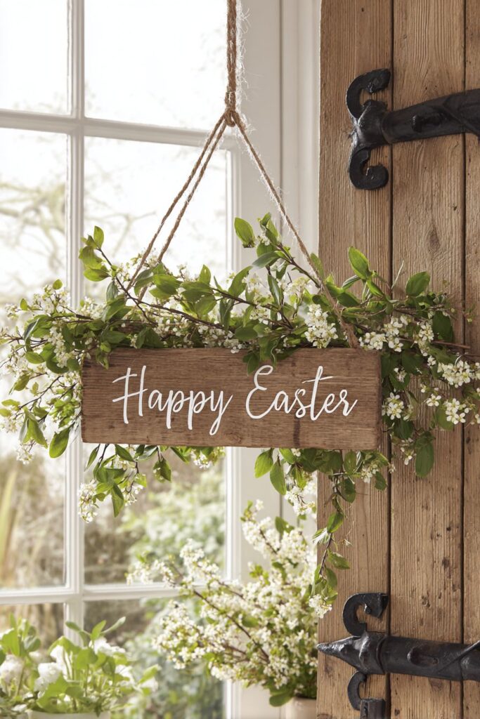 Rustic Wooden Welcome Sign with Fresh Greenery