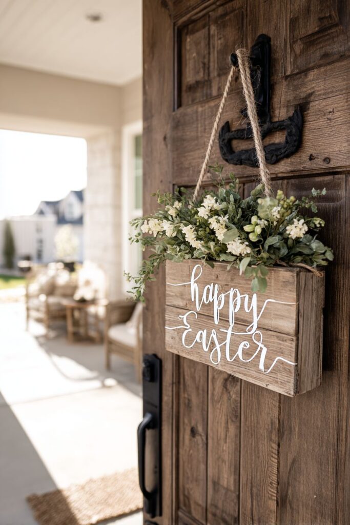 Rustic Wooden Welcome Sign with Fresh Greenery