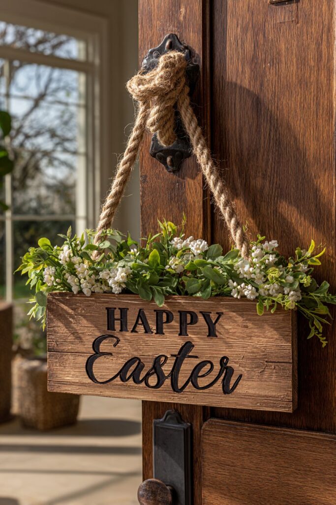 Rustic Wooden Welcome Sign with Fresh Greenery