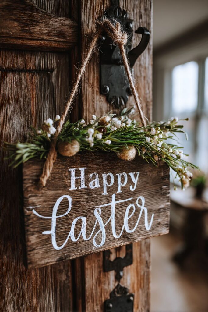 Rustic Wooden Welcome Sign with Fresh Greenery