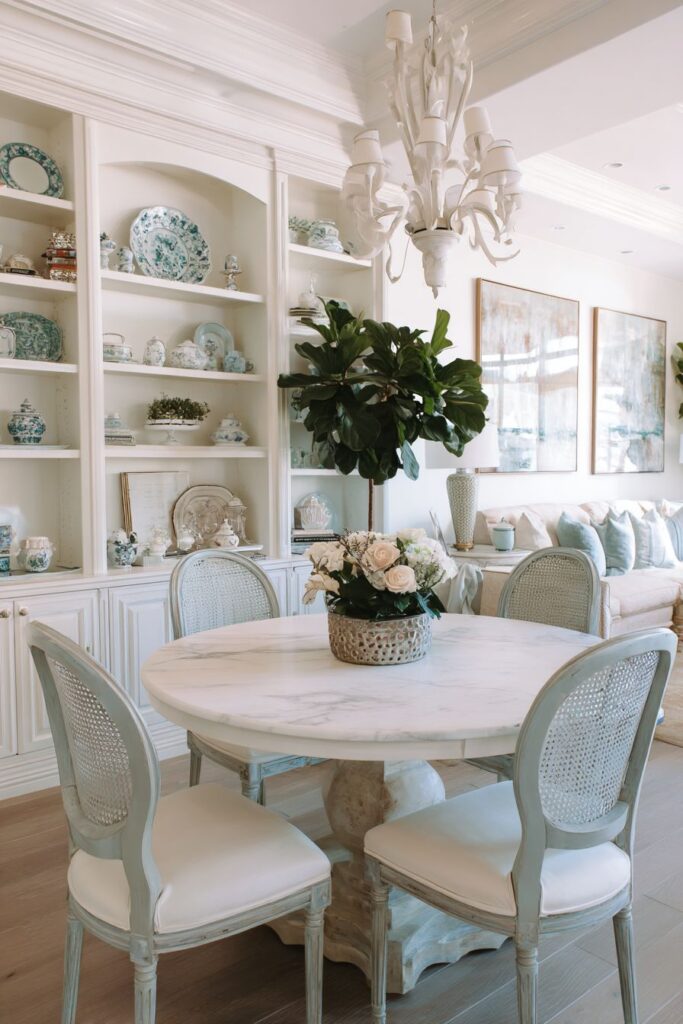 Round Marble with Cane-Back Chairs