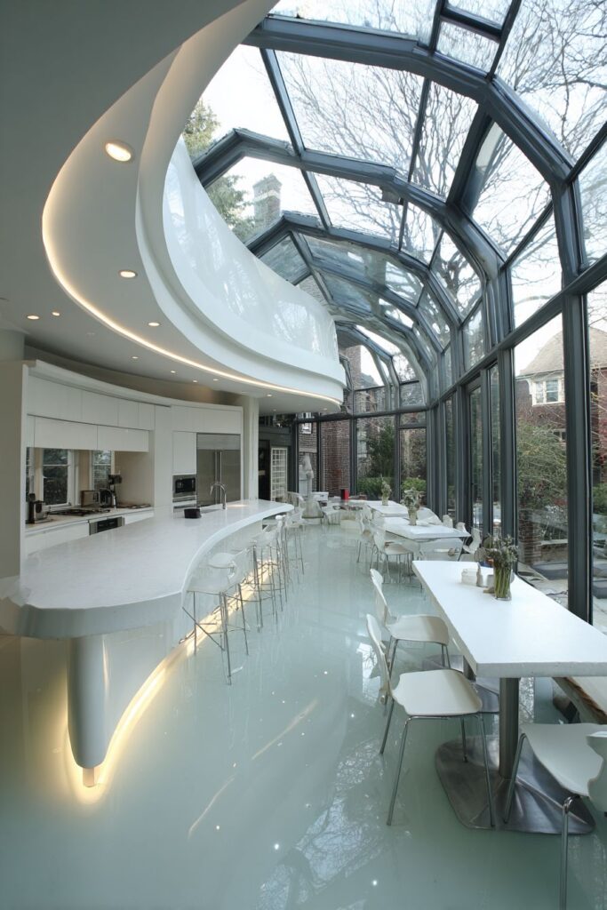 Curved Island Design with Integrated LED Effects