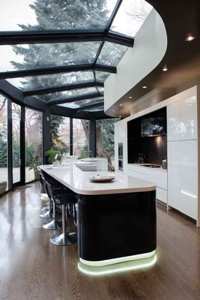 Curved Island Design with Integrated LED Effects