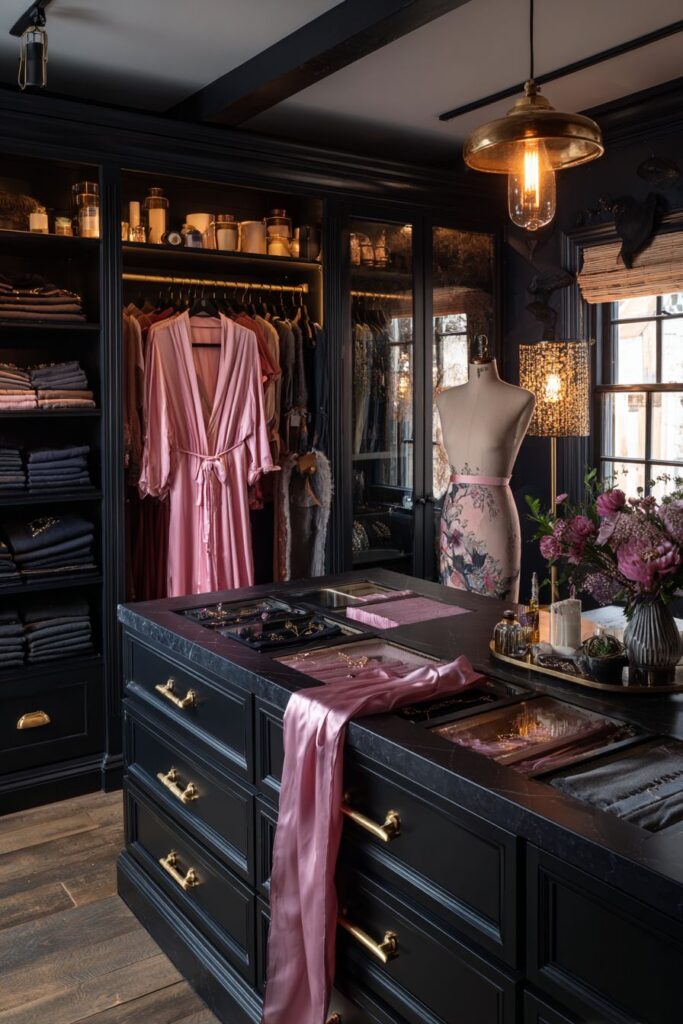 Luxurious Closet Sanctuary with Brass Accents