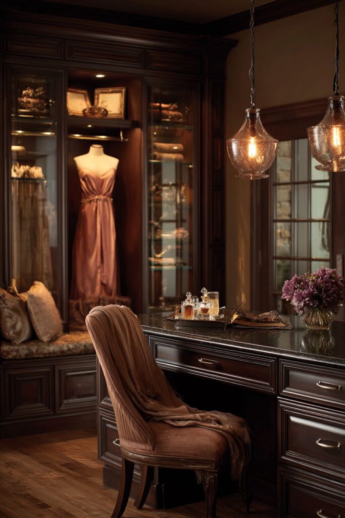 Luxurious Closet Sanctuary with Brass Accents