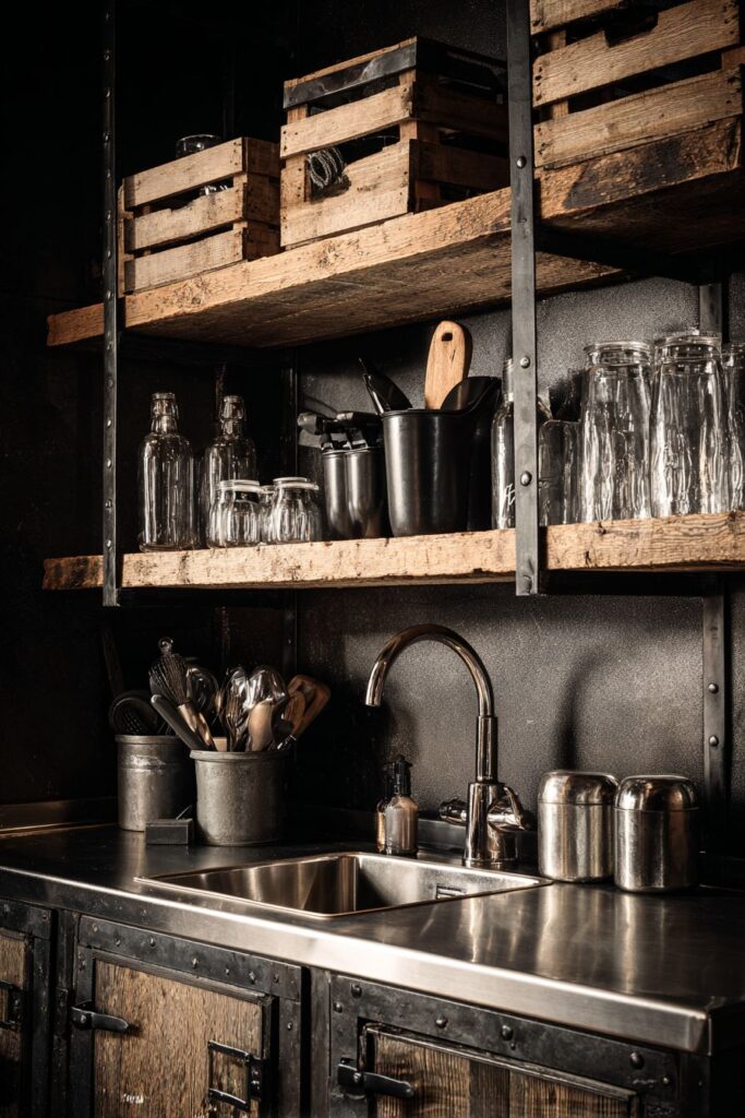 Rustic-Modern Stainless Steel and Wood Kitchen
